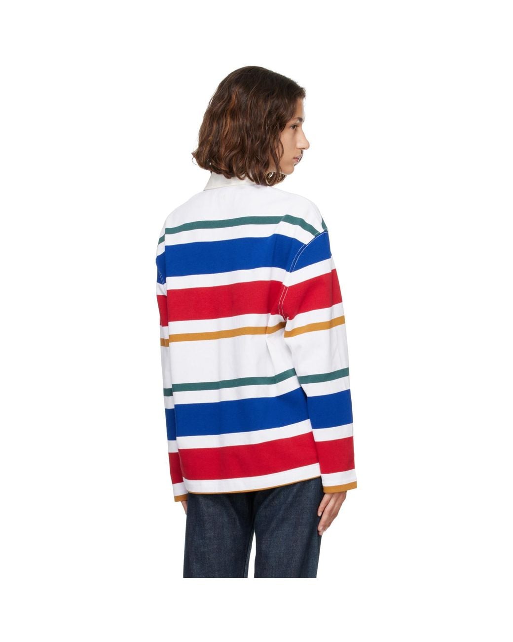 AMI Red Striped Cotton Ami Patch Polo