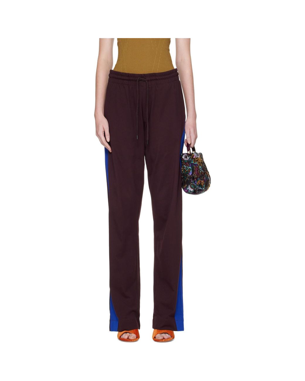Dries Van Noten Purple Burgundy Cotton Lounge Pants