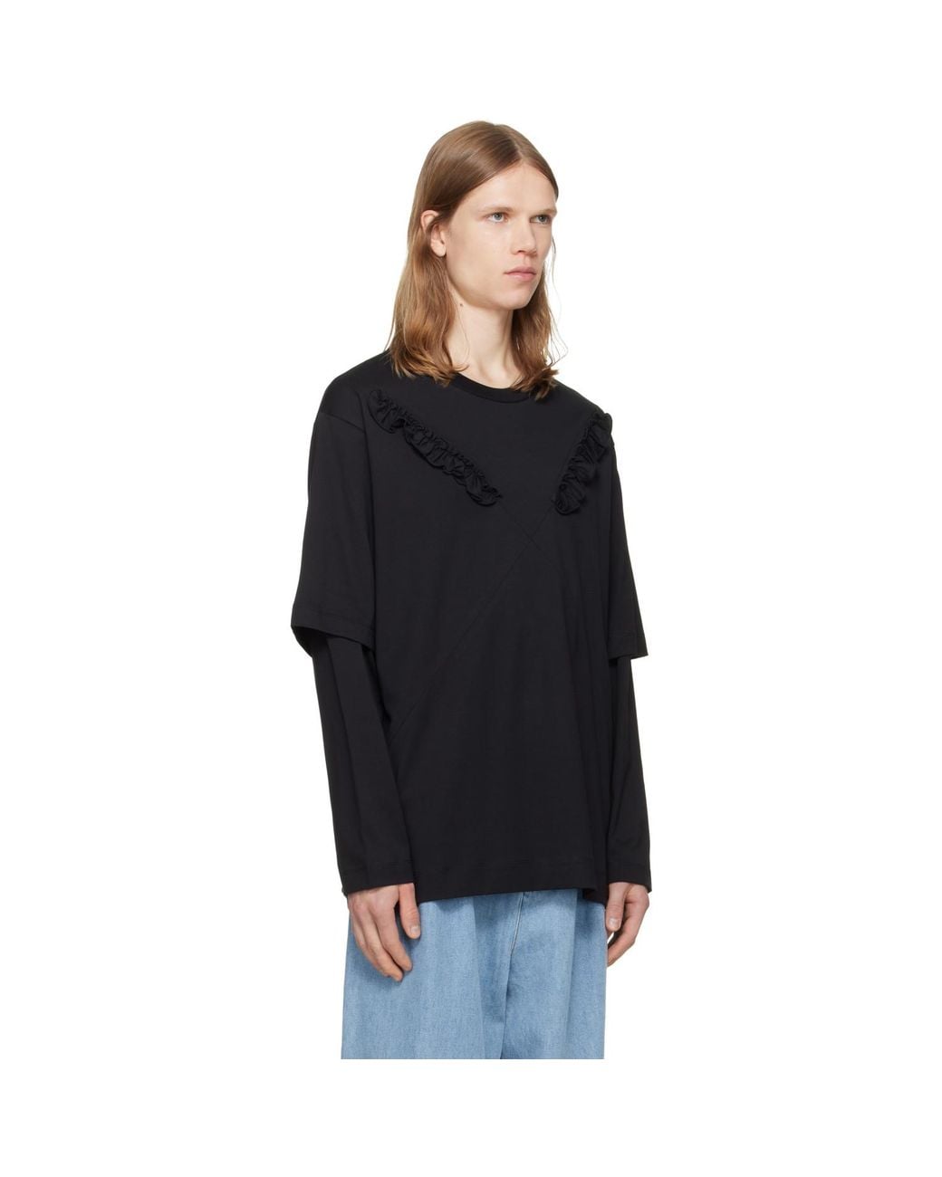 Simone Rocha Black Ruffle Slash Layered Long Sleeve T-Shirt for men