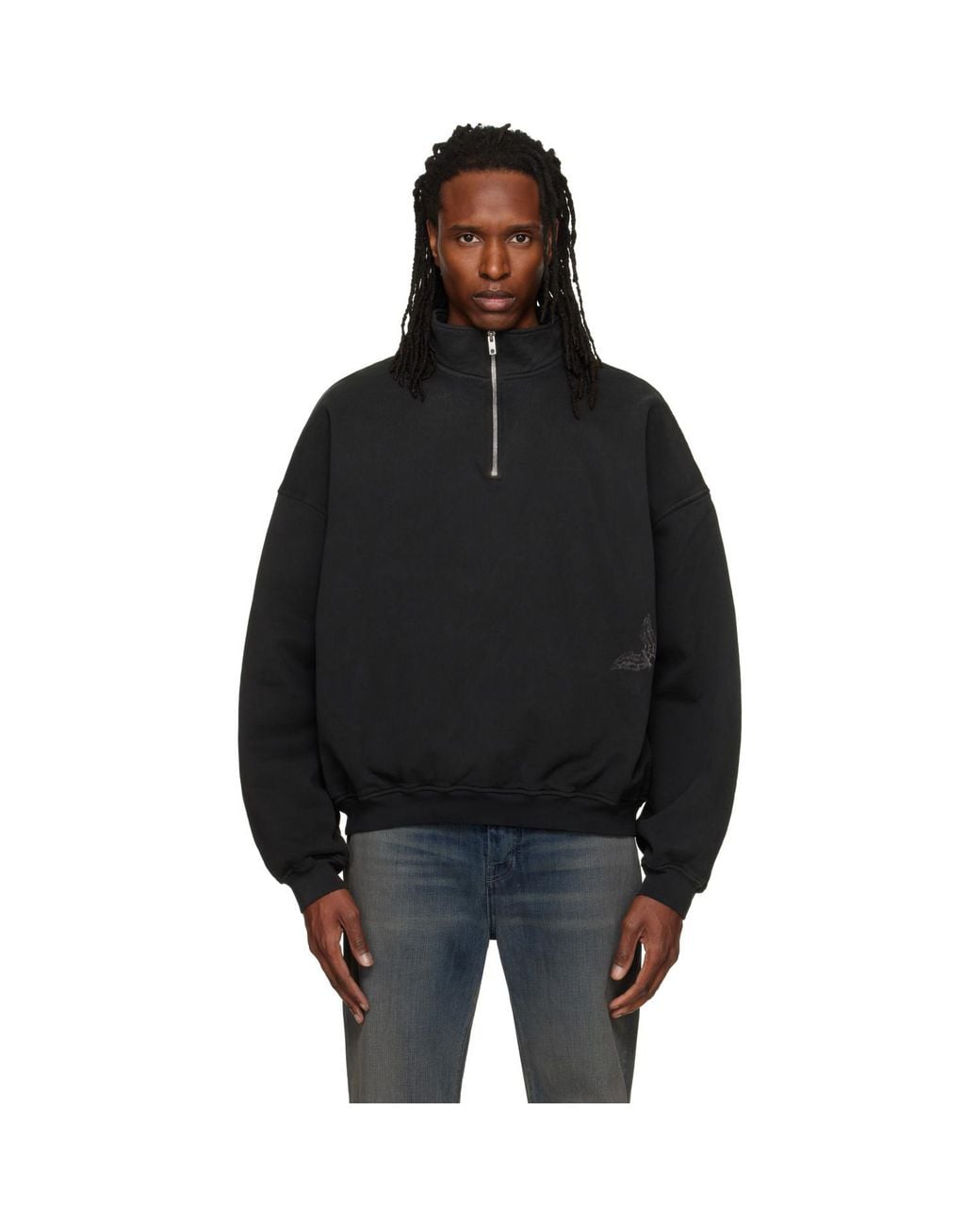 ALEXANDER DIGENOVA Black Stencil Logo Quarter Zip Sweater for men