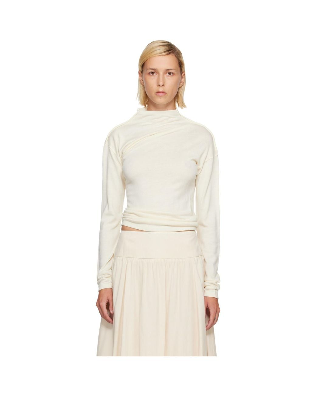 LE17SEPTEMBRE Natural Off- Wool Blend Draped Knit T-Shirt