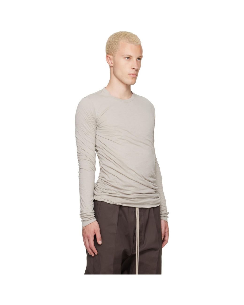 Rick Owens Gray Off- Tower Double Ls T-Shirt for men