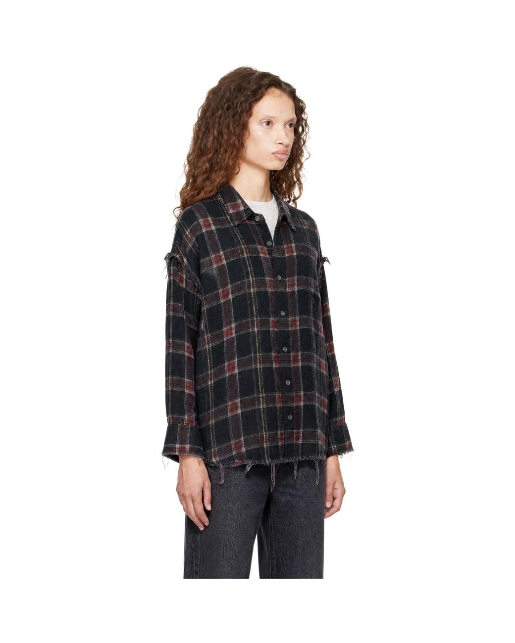 R13 Black Reversible Shredded Seam Drop Neck Shirt