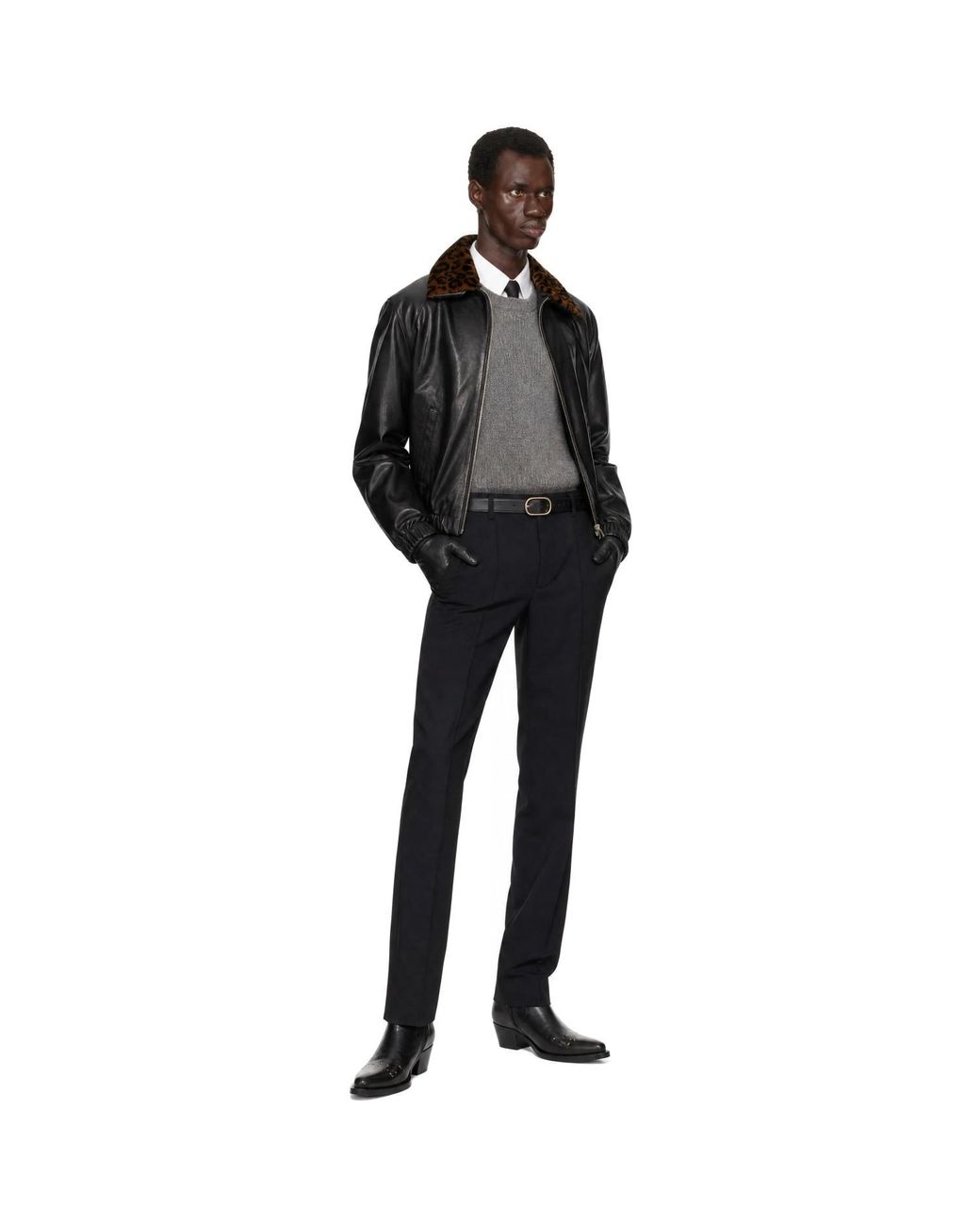 Ernest W. Baker Black Ssense Exclusive Leather Harrington Jacket for men