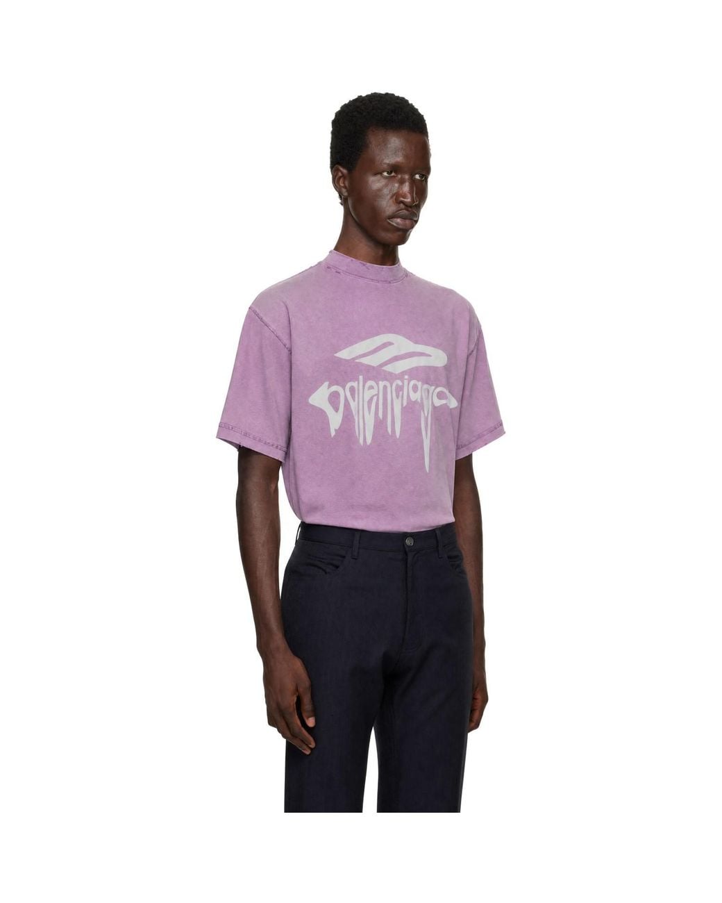 Balenciaga Purple 3B Liquified Oversized T-Shirt for men