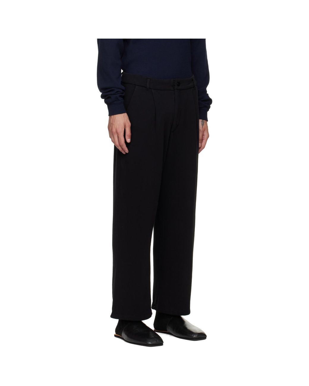 Les Tien Black French Terry Suit Trousers for men