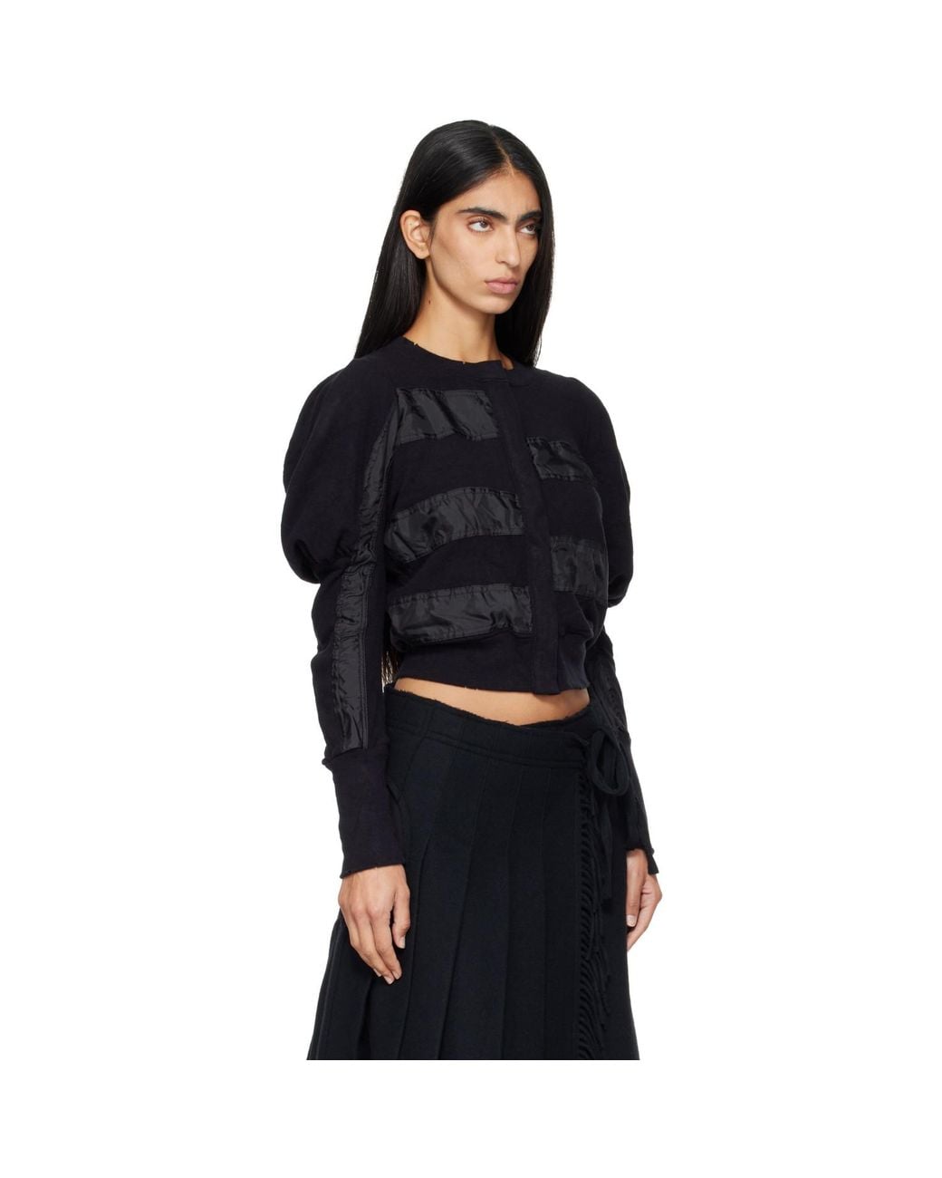 OPEN YY Black Slouchy Puff Panel Cardigan