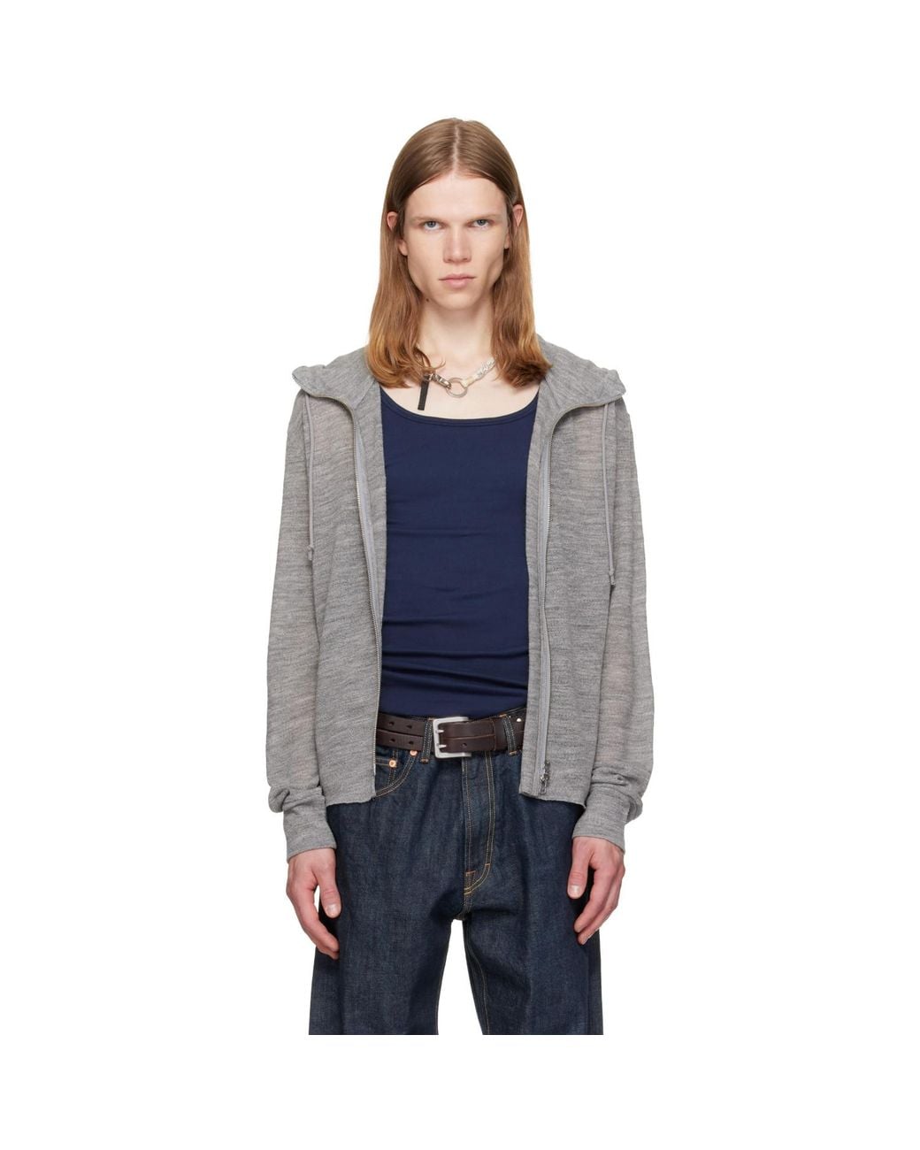 TONYWACK Blue Light Wool Zip Hoodie for men