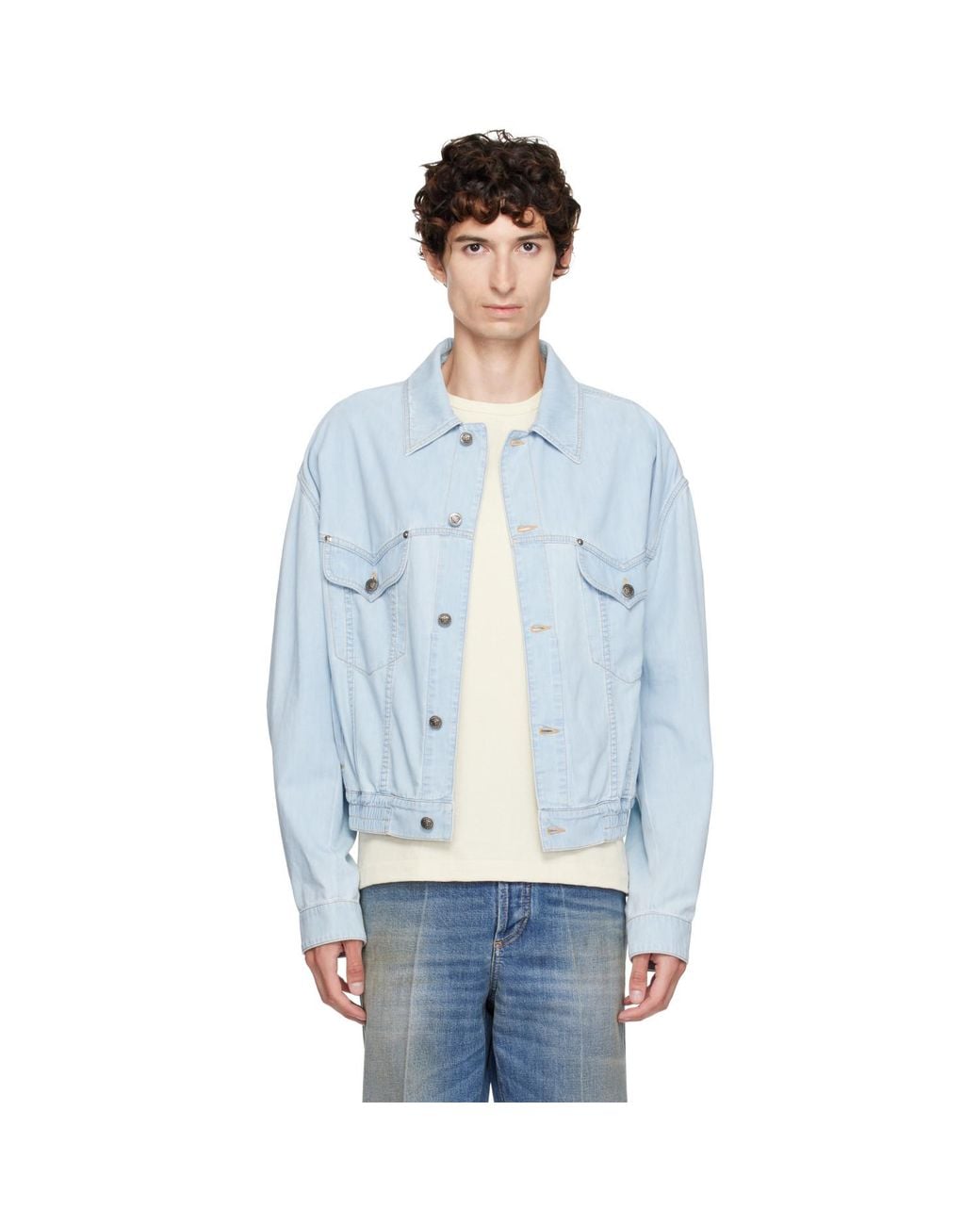 Versace Blue Chambray Denim Bomber Jacket for men