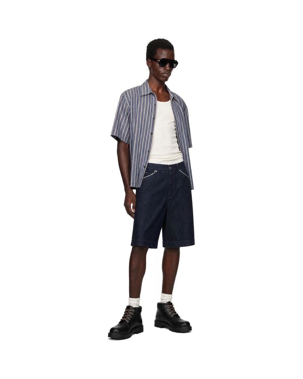 Dolce & Gabbana Blue Logo Plaque Denim Shorts for men