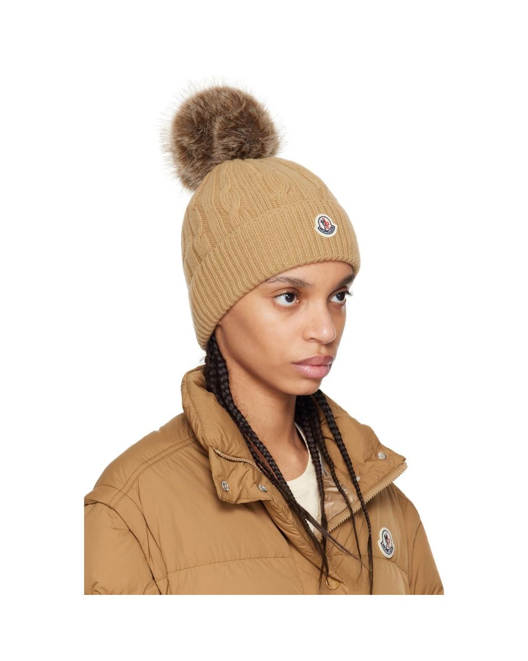 Moncler Natural Wool & Cashmere Pom Pom Beanie