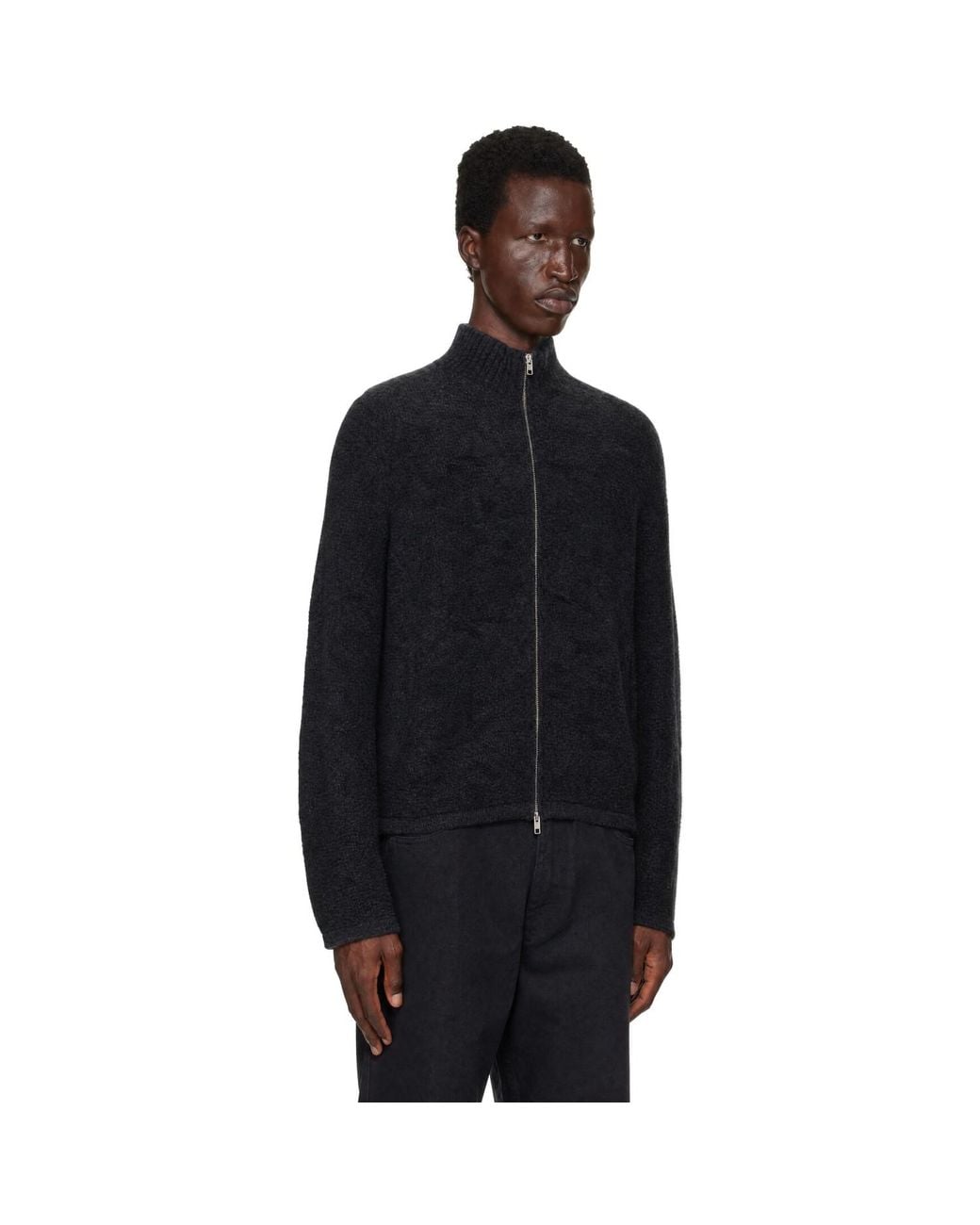 Palmes Black Knitted Zip Sweater for men