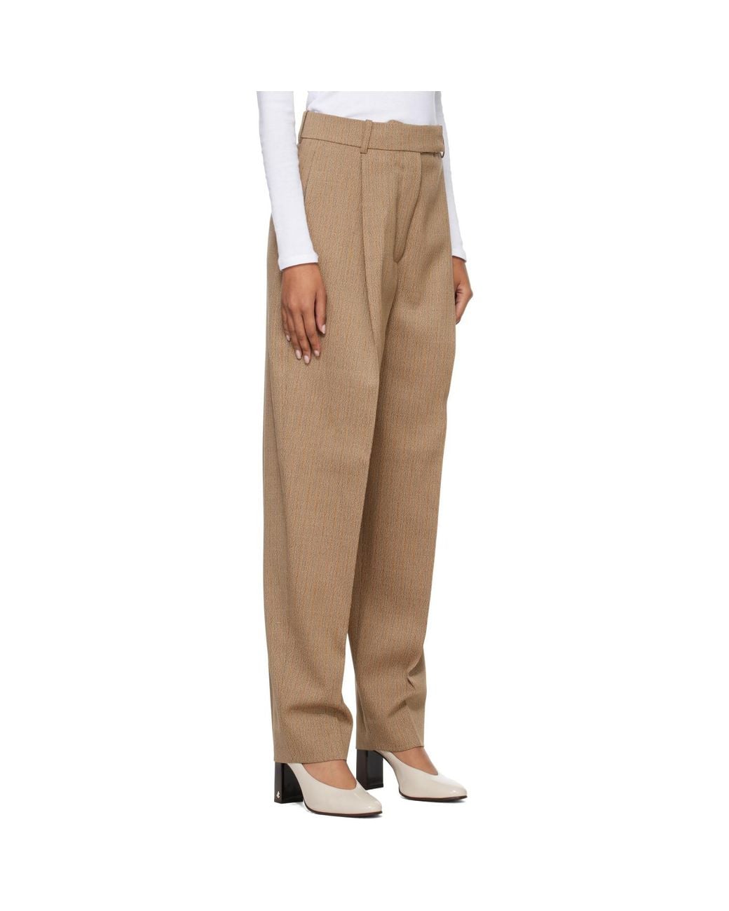Rohe Natural Tan Daria Single Pleat Straight Leg Trousers