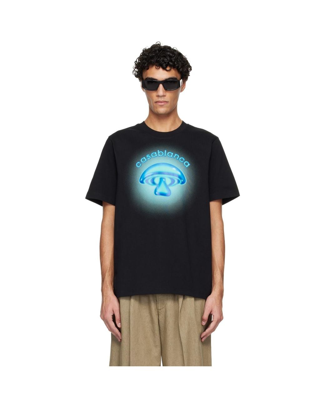 Casablanca Black Airbrush Mushroom Logo Short Sleeve T‑Shirt for men