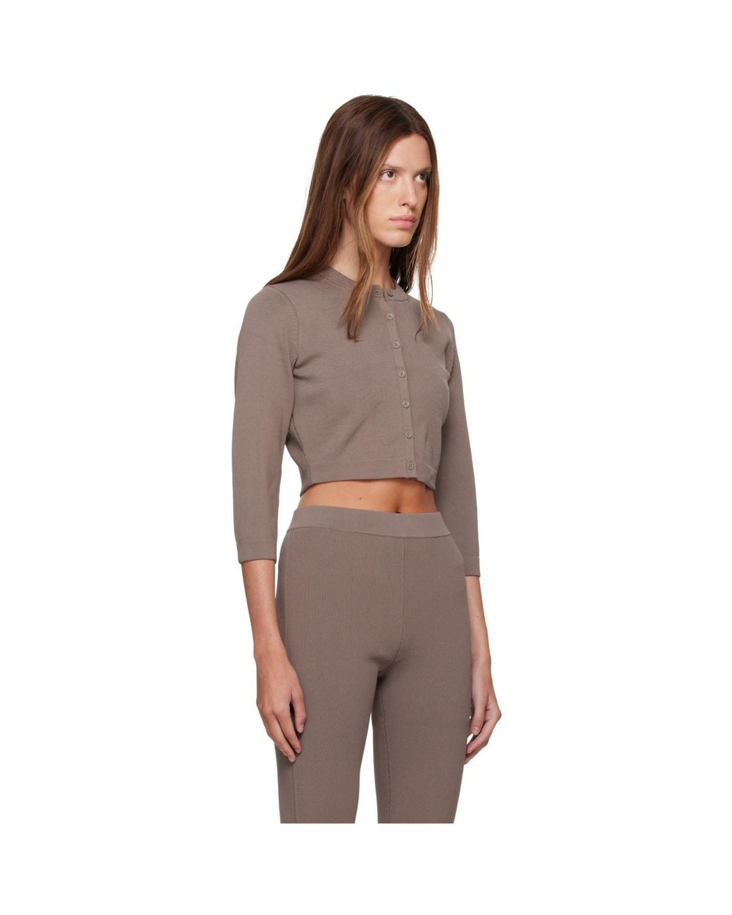 Skims Brown Taupe Refined Knit Cropped Cardigan