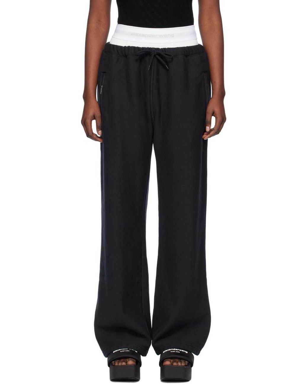 T By Alexander Wang Black Wide-leg Sweatpants | Lyst