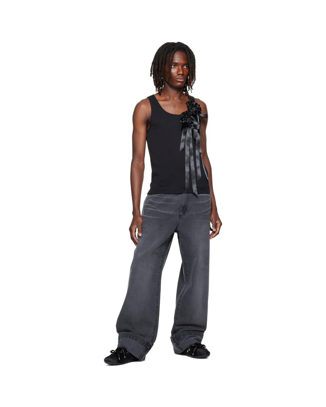 Simone Rocha Black Ribbon Rosette Boy Tank Top for men