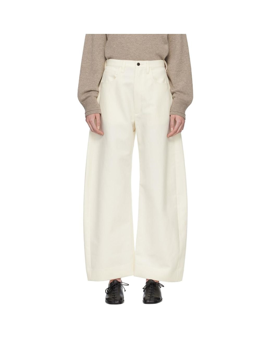 Ssstein Natural Off- Double Weave Cotton Round Trousers