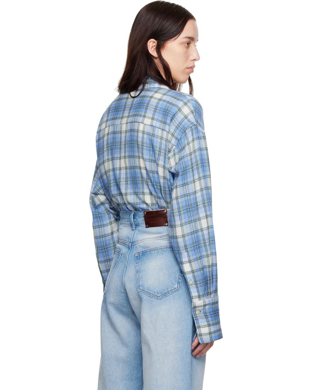 AURALEE Airy Wool Check Shirt in Blue | Lyst