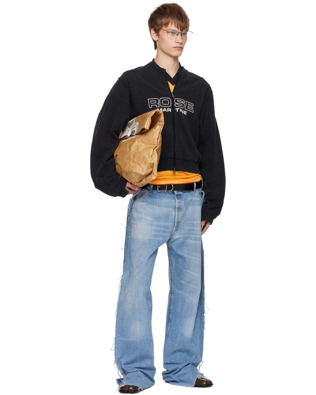Martine Rose Shrunken Zip Up Crew Sweatshirt in Black for Men | Lyst