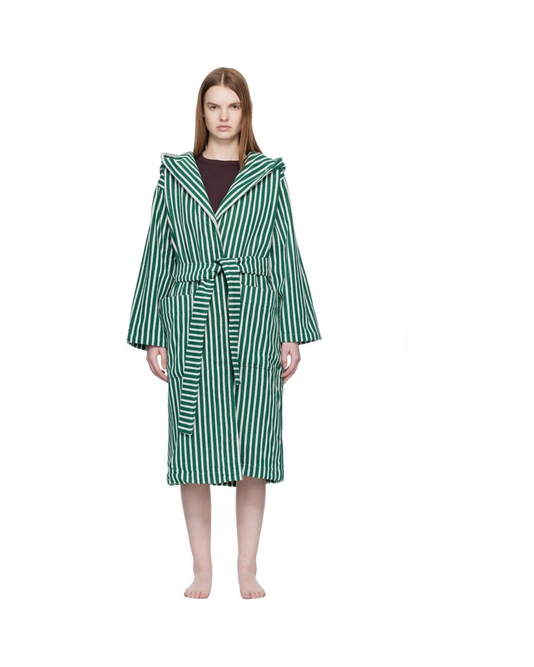 Tekla Green Terry Hooded Bathrobe