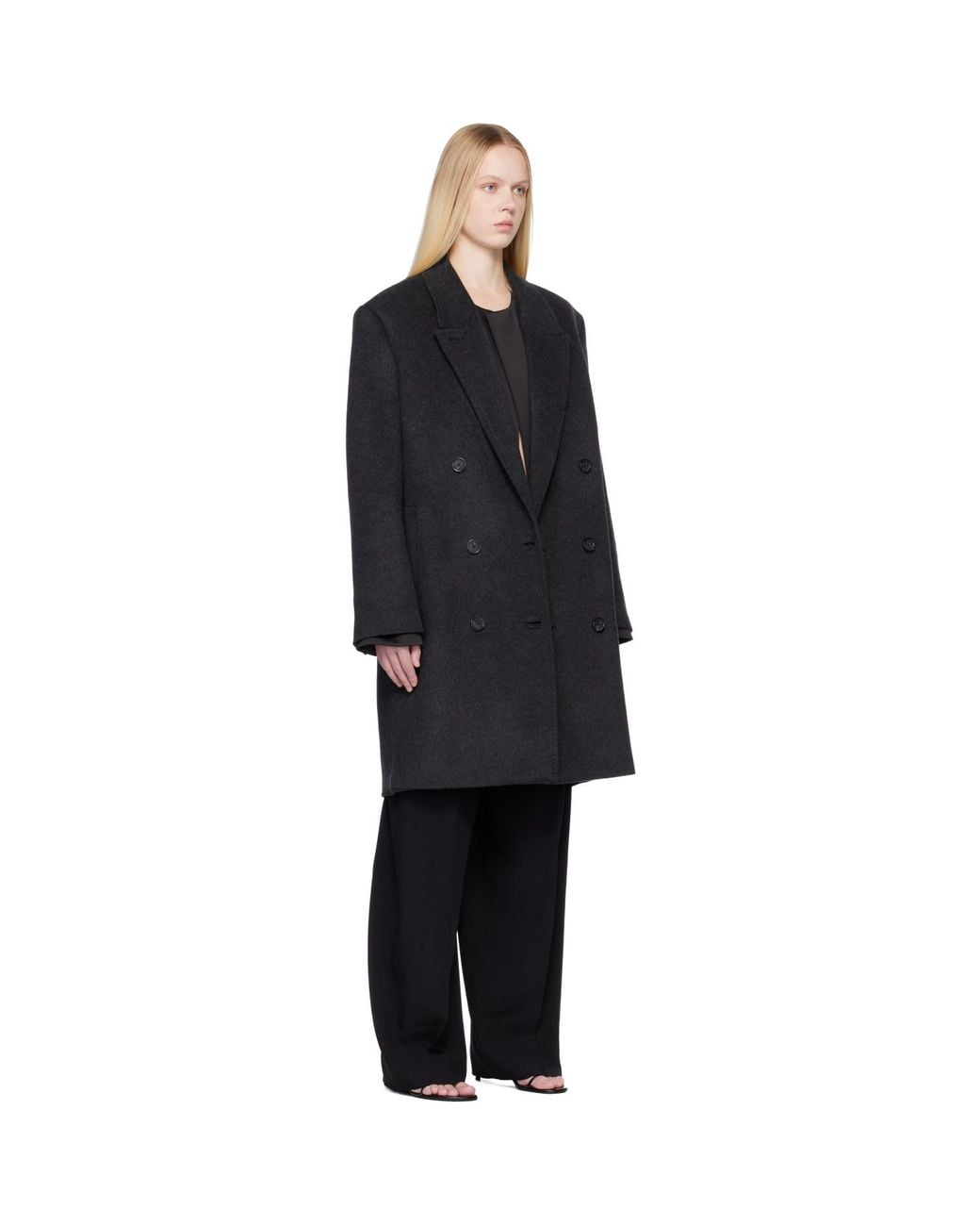 Totême Black Double-Breasted Cashmere Coat