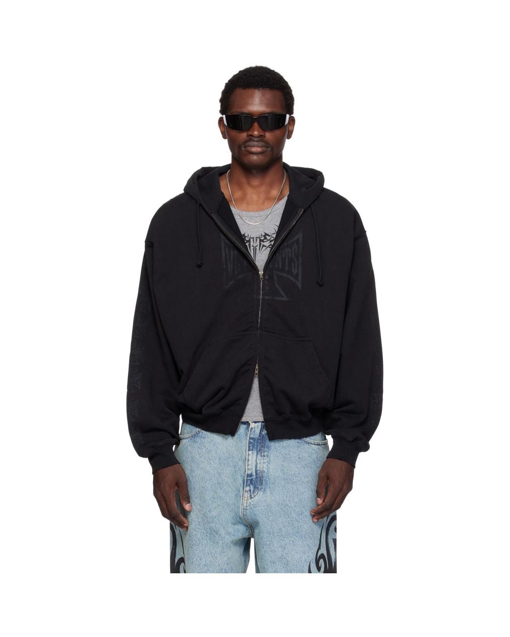 Vetements Black Big Biker Cross Zip-Up Hoodie for men