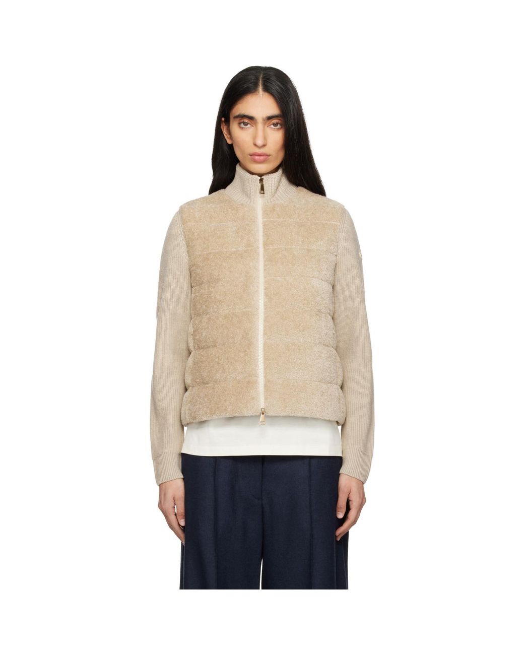 Moncler Natural Padded Teddy & Wool Zip-Up Down Jacket