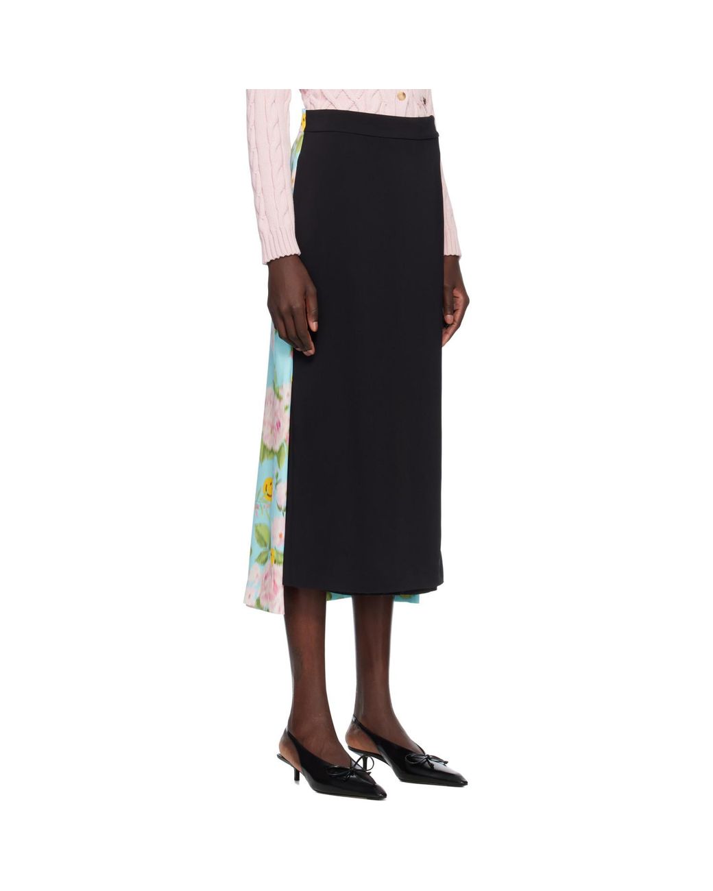Moschino Black Crêpe & Satin Midi Skirt