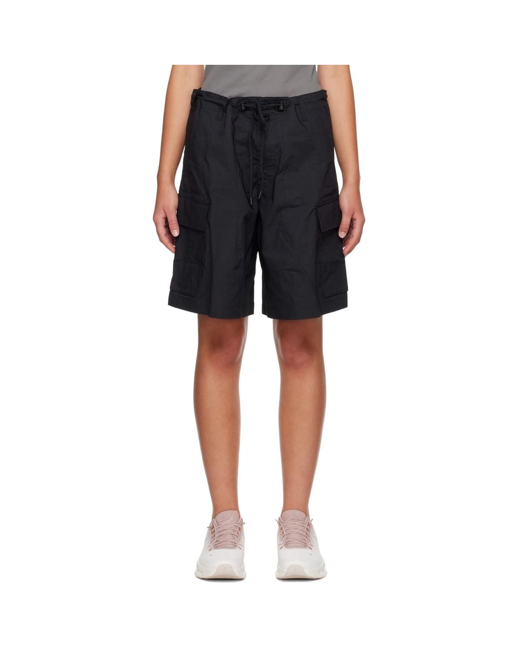 Skims Black Woven Cotton Oversized Cargo Shorts