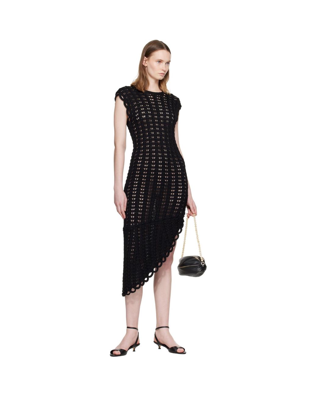 Loulou de Saison Black Malena Ruffled Crochet Midi Dress