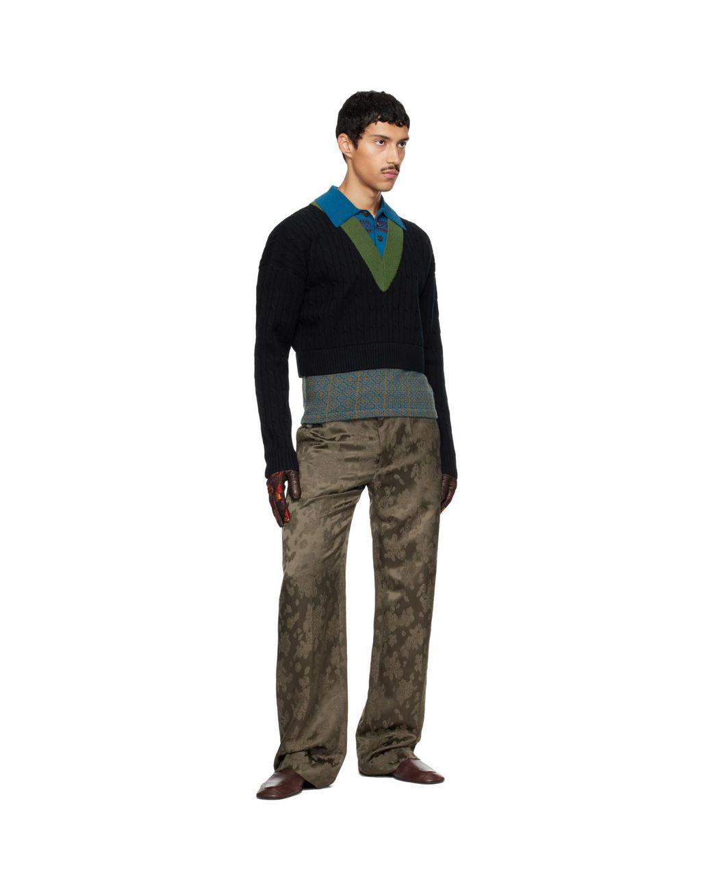Dries Van Noten Black Layered Wool Polo for men