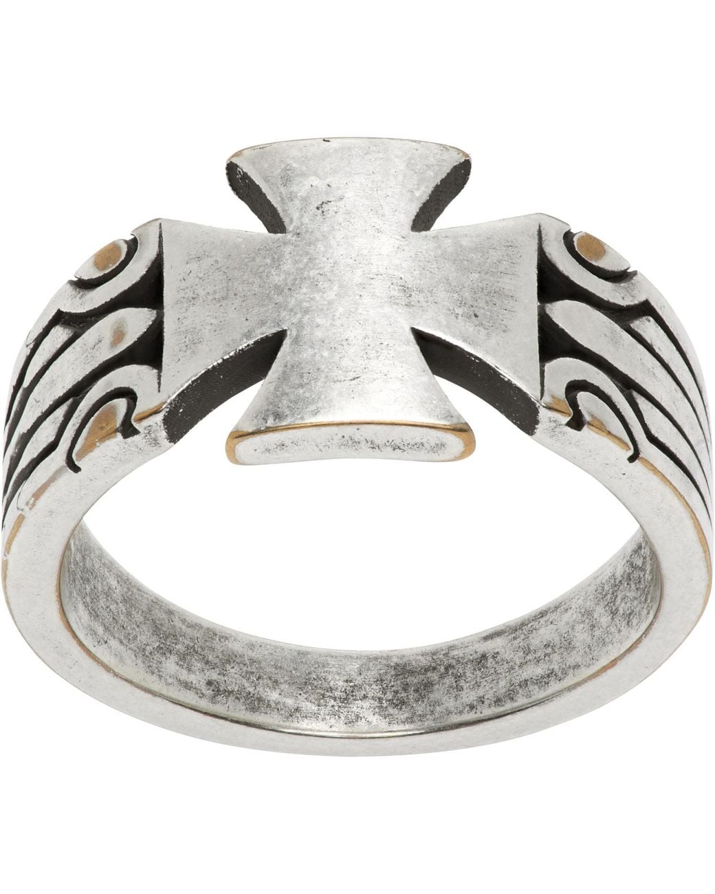 Vetements Metallic Biker Cross Pattern Ring for men