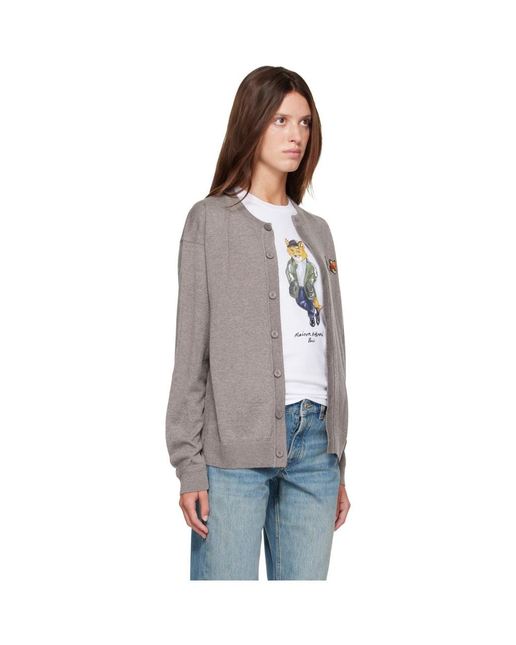 Maison Kitsuné Gray Taupe Double Fox Head Comfort Cardigan
