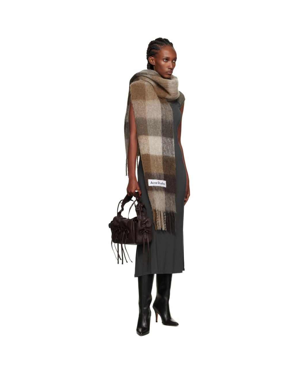 Acne Black Mohair Checked Scarf