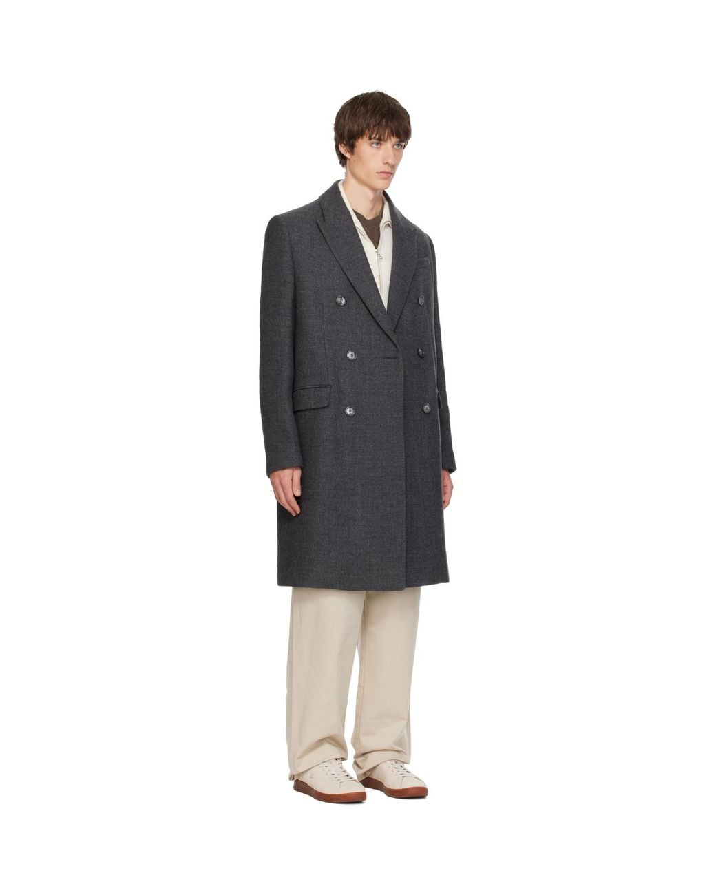 AMI Black Double Breasted Wool Coat for men