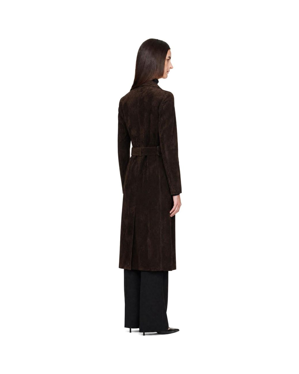 Tom Ford Black Double-Breasted Belted Suede Coat