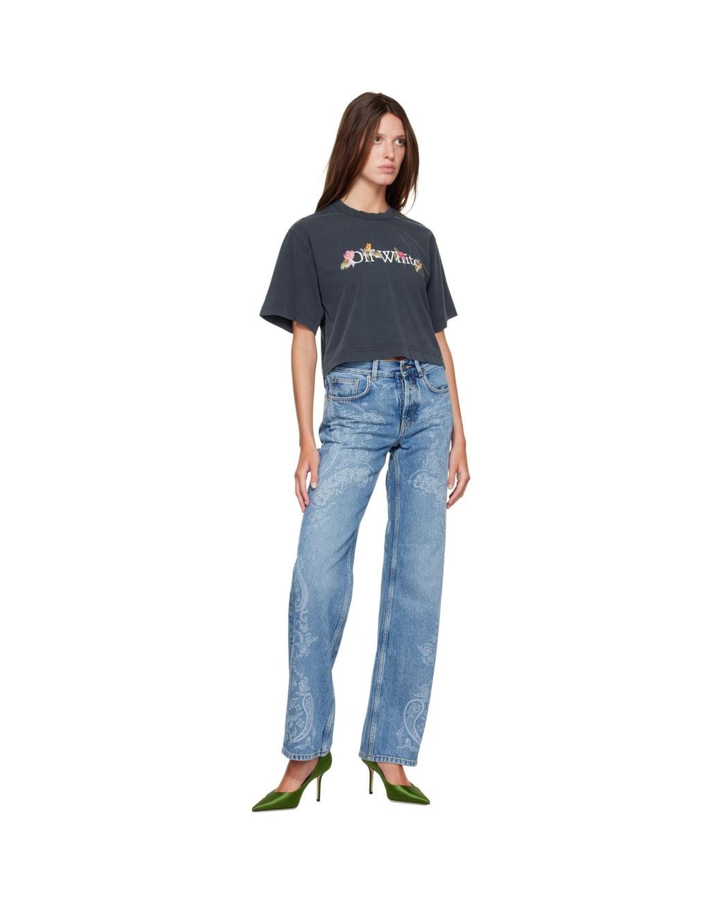 Off-White c/o Virgil Abloh Blue Bookish Flower Crop T-Shirt