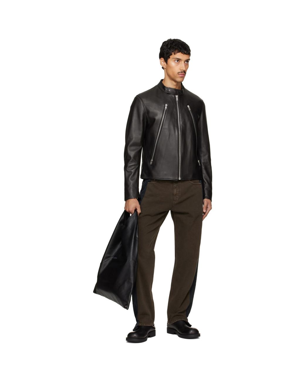 Maison Margiela Black 5-Zip Leather Jacket for men