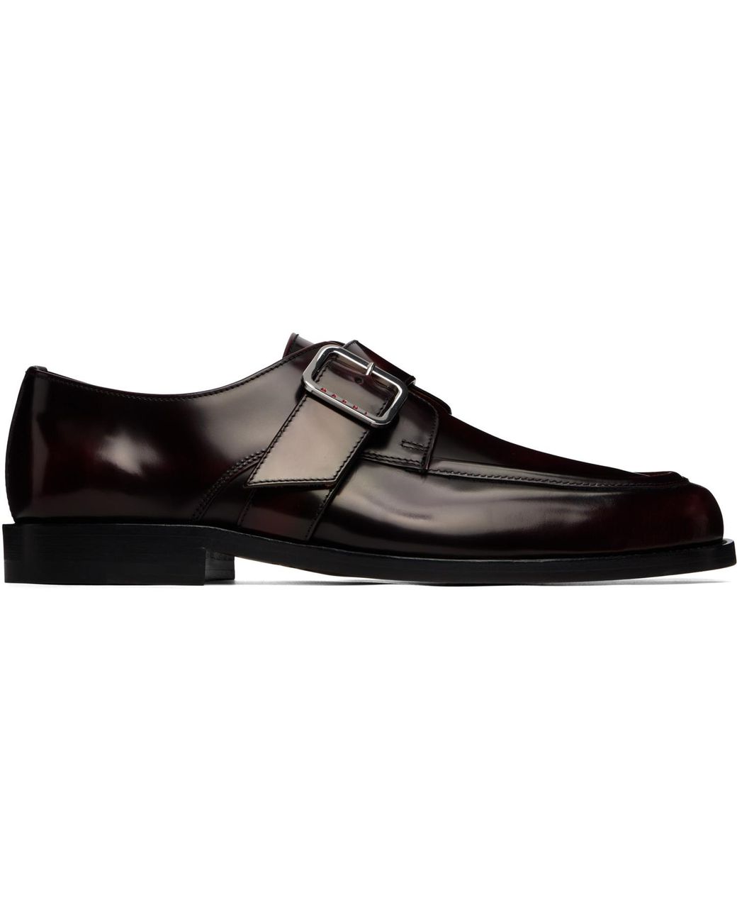 Marni Black Burgundy Shaded Leather Buckle Monkstraps for men