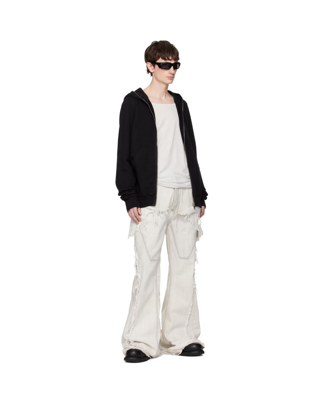 Rick Owens White Off- Temple Slivered Bootcut Jeans for men