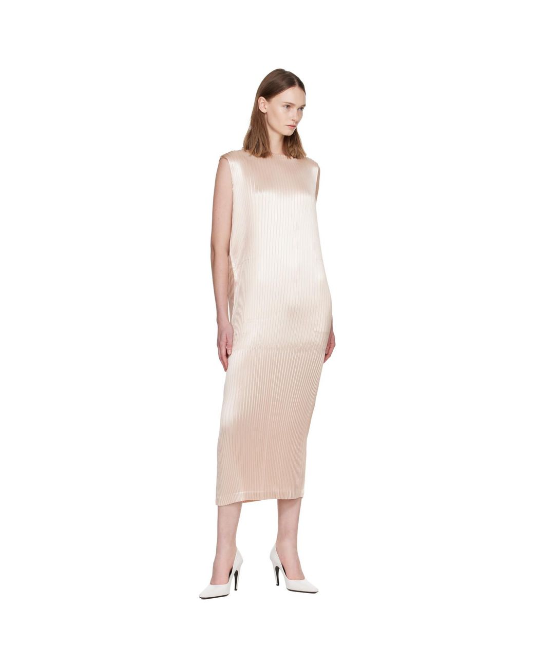Issey Miyake Pink Glossed Panels Pleats Maxi Dress