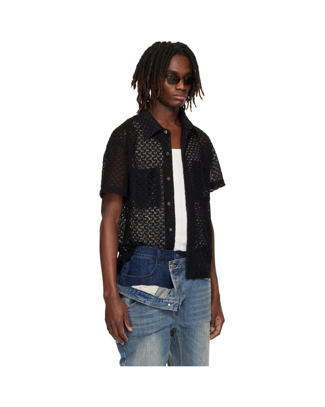 ANDERSSON BELL Black Tres Sheer Knitted Shirt for men