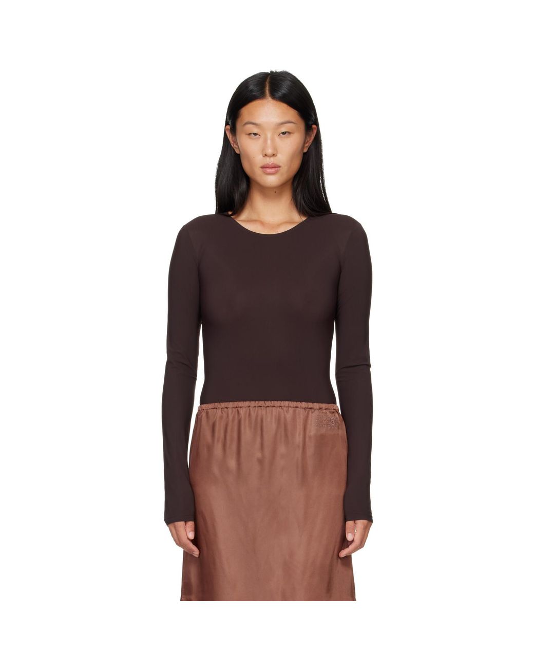 MM6 by Maison Margiela Brown Lycra Jersey Bodysuit