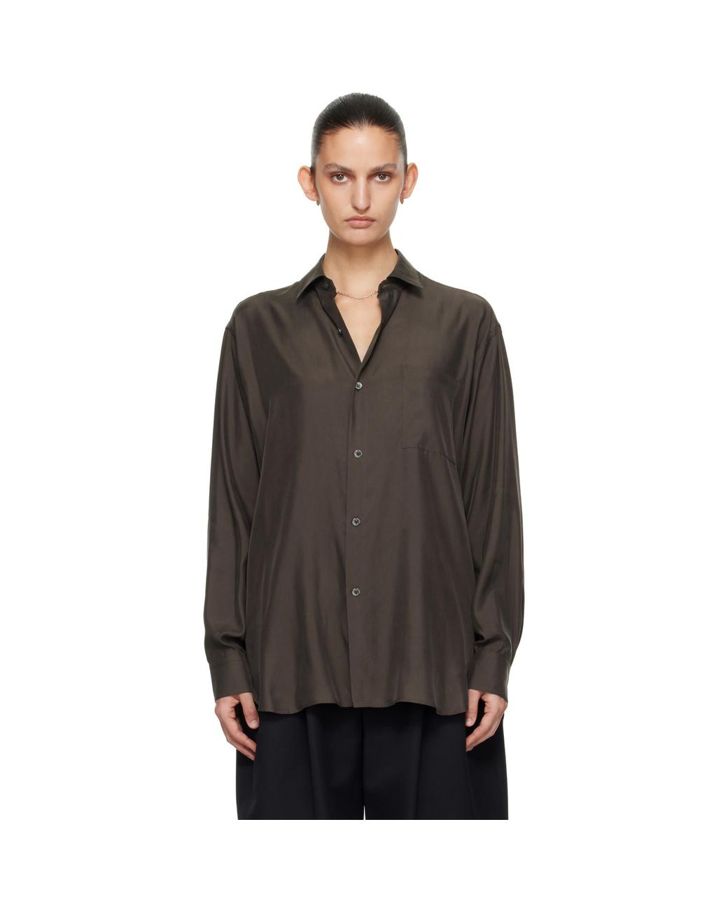 Ssstein Black Cupro Twill Oversized Ls Shirt
