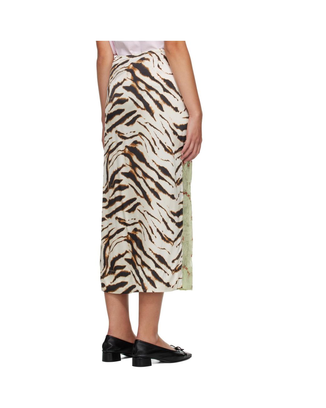 Ganni Green Off- & Shibori Organza Printed Stretch Satin Maxi Skirt