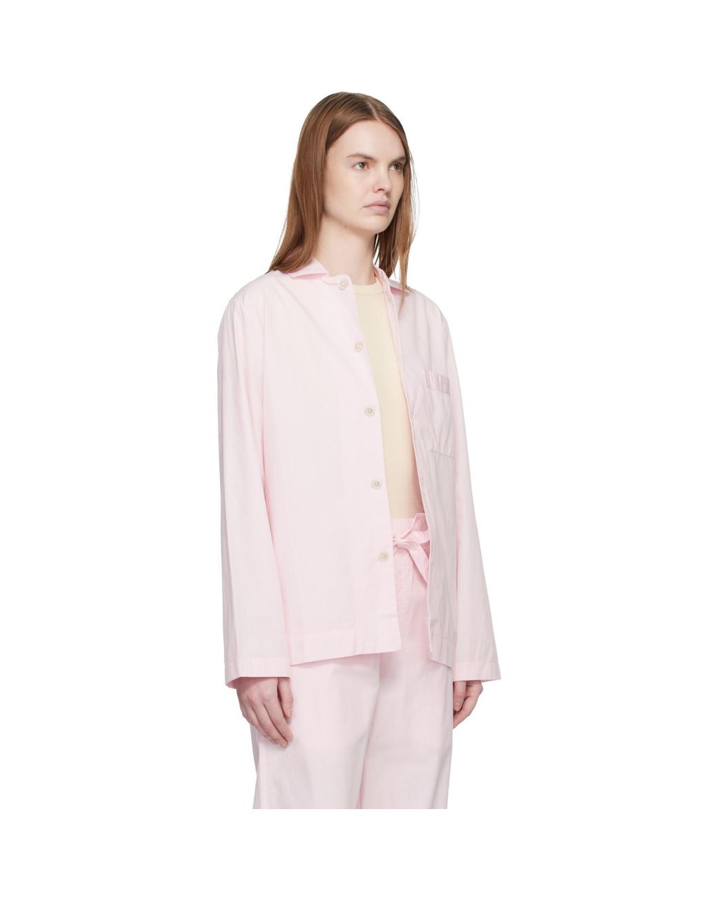 Tekla Pink Poplin Long-Sleeved Pyjama Shirt