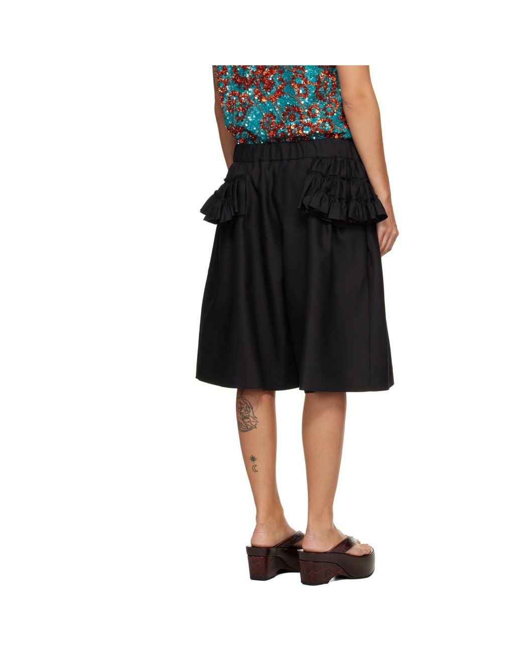 Dries Van Noten Black Ruffled Shorts