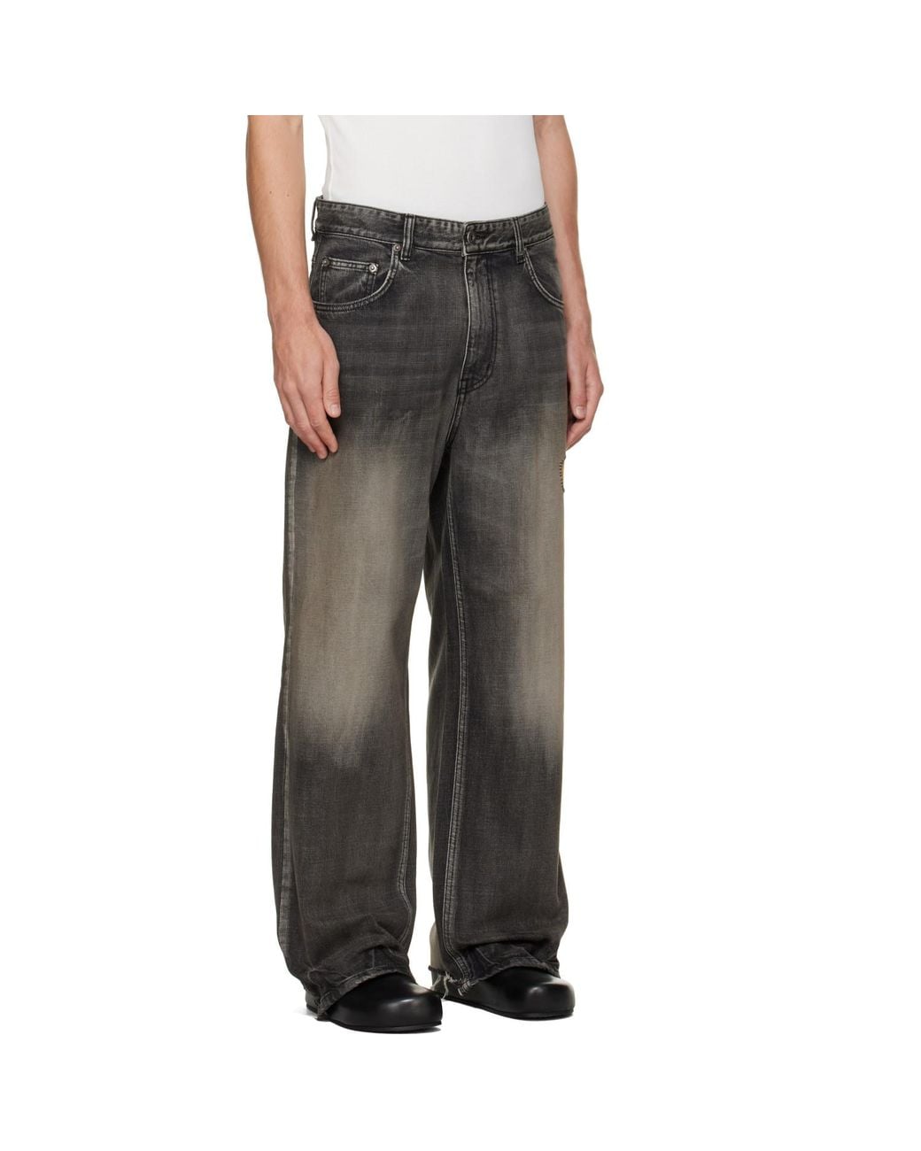 we11done Gray Repaired Check Denim Jeans for men