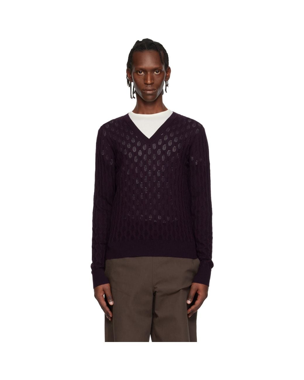 Dries Van Noten Blue Open-Knit Sweater for men